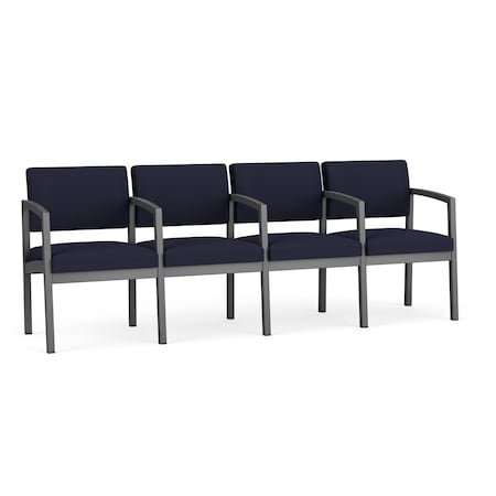 Lenox Steel 4 Seat Tandem Seating Metal Frame, Charcoal, OH Navy Upholstery